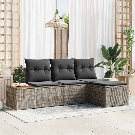 Set Divano da Giardino con cuscino 4 pz-Sofa da Giardino-Divanetto da esterno Grigio polyrattan 713447