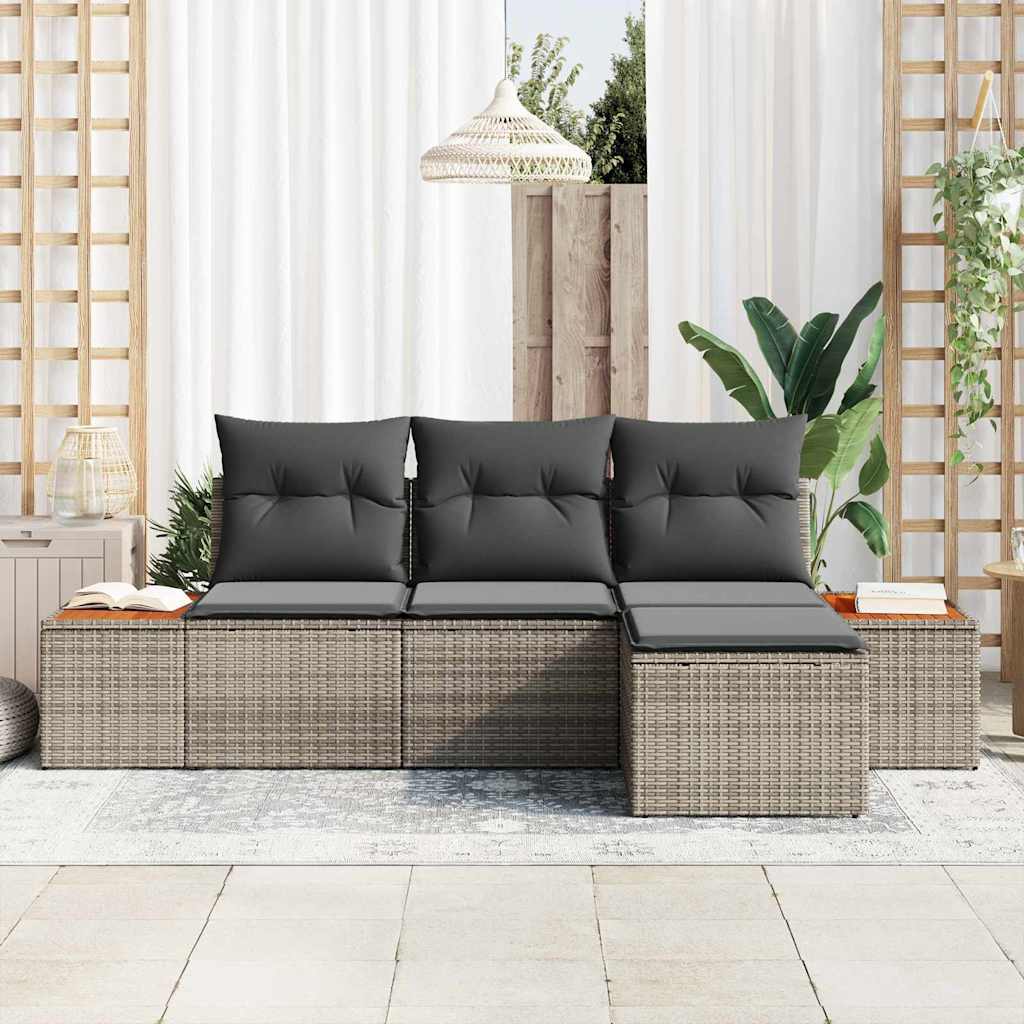 Set Divano da Giardino con cuscino 4 pz-Sofa da Giardino-Divanetto da esterno Grigio polyrattan 713447