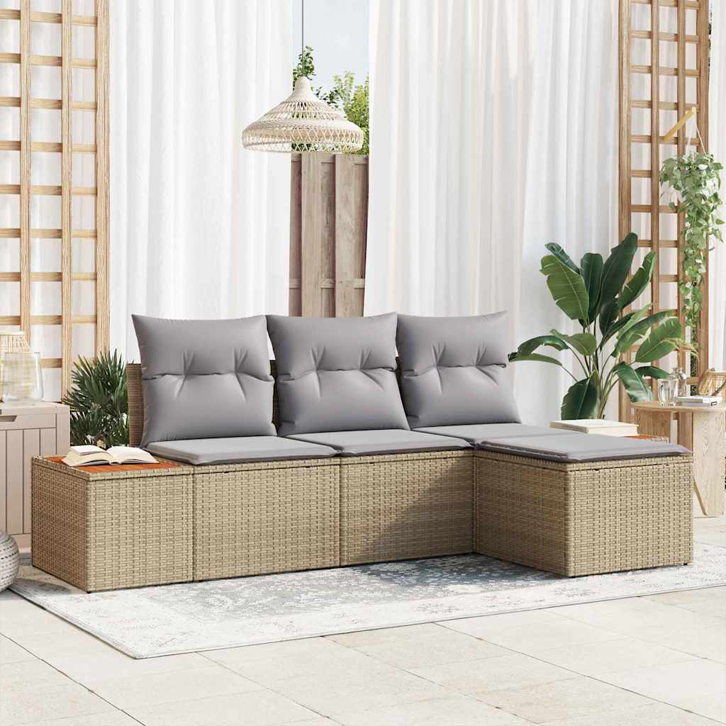 Set Divano da Giardino con cuscino 4 pz-Sofa da Giardino-Divanetto da esterno Beige polyrattan 268805