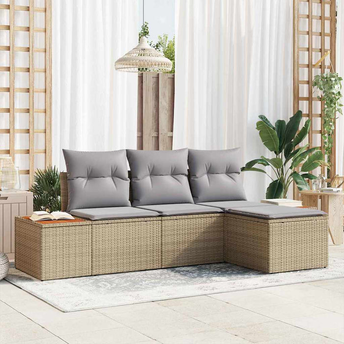 Set Divano da Giardino con cuscino 4 pz-Sofa da Giardino-Divanetto da esterno Beige polyrattan 268805