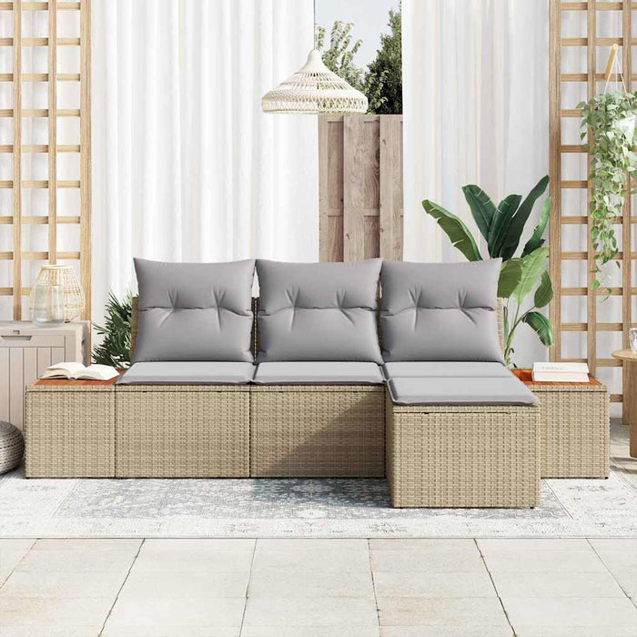 Set di Divani da Giardino  da 4 Pezzi con Cuscini Beige in Polyrattan Acacia 3348061