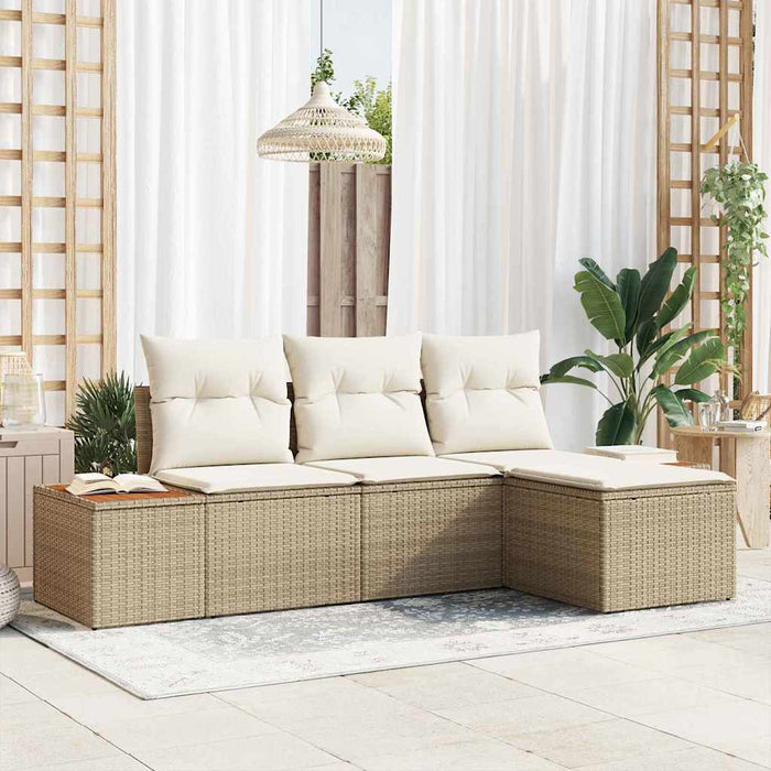 Set Divano da Giardino con cuscino 4 pz-Sofa da Giardino-Divanetto da esterno Beige polyrattan 111905