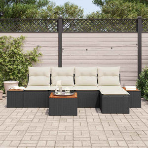 Set di divani da giardino  da 6 pezzi con cuscini Nero Polyrattan Acacia 3348068