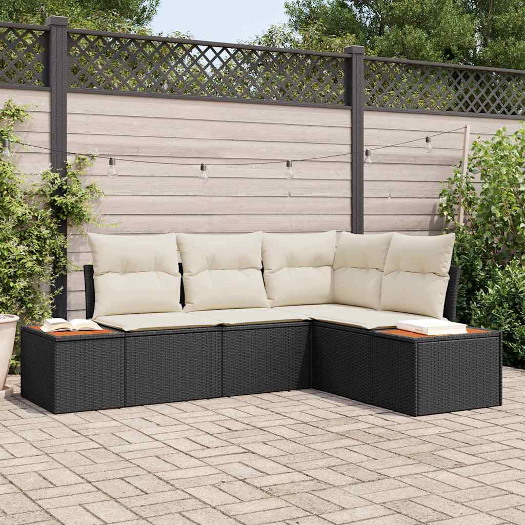 Set Divano da Giardino con cuscino 5 pz-Sofa da Giardino-Divanetto da esterno Nero Poly Rattan 207196