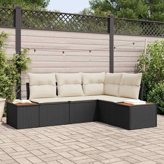 Set Divano da Giardino con cuscino 5 pz-Sofa da Giardino-Divanetto da esterno Nero Poly Rattan 207196