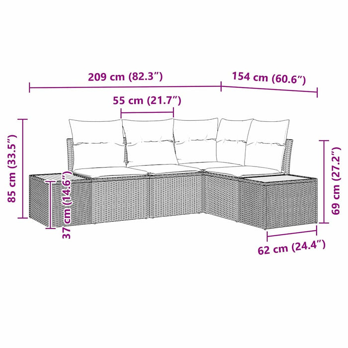 Set Divano da Giardino con cuscino 5 pz-Sofa da Giardino-Divanetto da esterno Nero Poly Rattan 207196