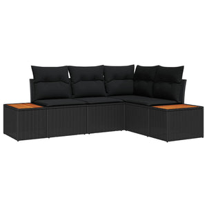 Set Divano da Giardino con cuscino 5 pz-Sofa da Giardino-Divanetto da esterno Nero Poly Rattan 459179