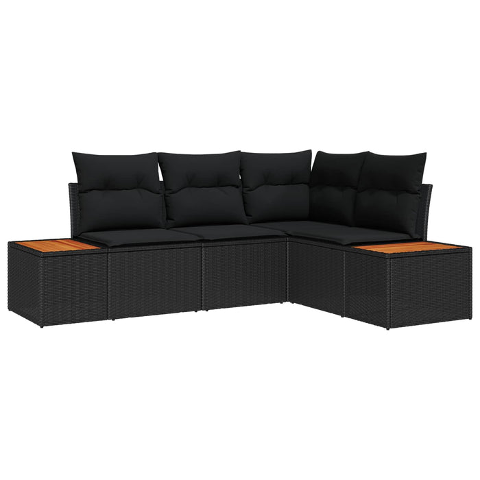 Set Divano da Giardino con cuscino 5 pz-Sofa da Giardino-Divanetto da esterno Nero Poly Rattan 459179