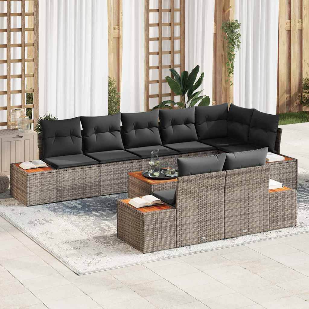 Set da Giardino  9 Pezzi con Cuscini - Rattan Grigio e Acacia 3348115