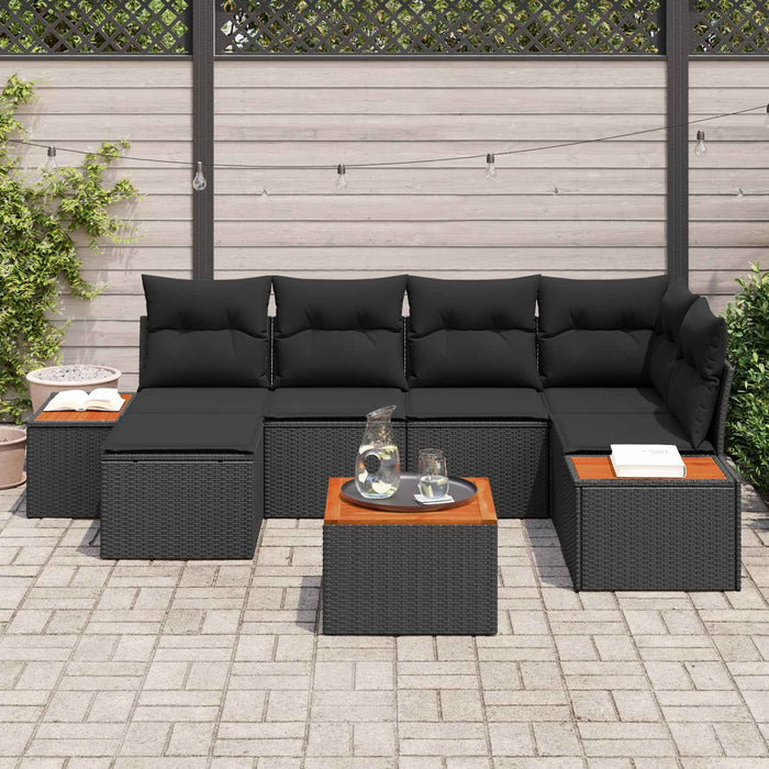 Set Divano da Giardino con cuscino 7 pcs Nero polyrattan 3348124