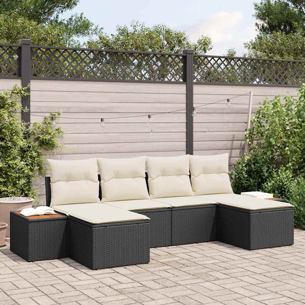 Set di Divani da Giardino 6 Pezzi con Cuscini Nero Polyrattan Acacia 3348138