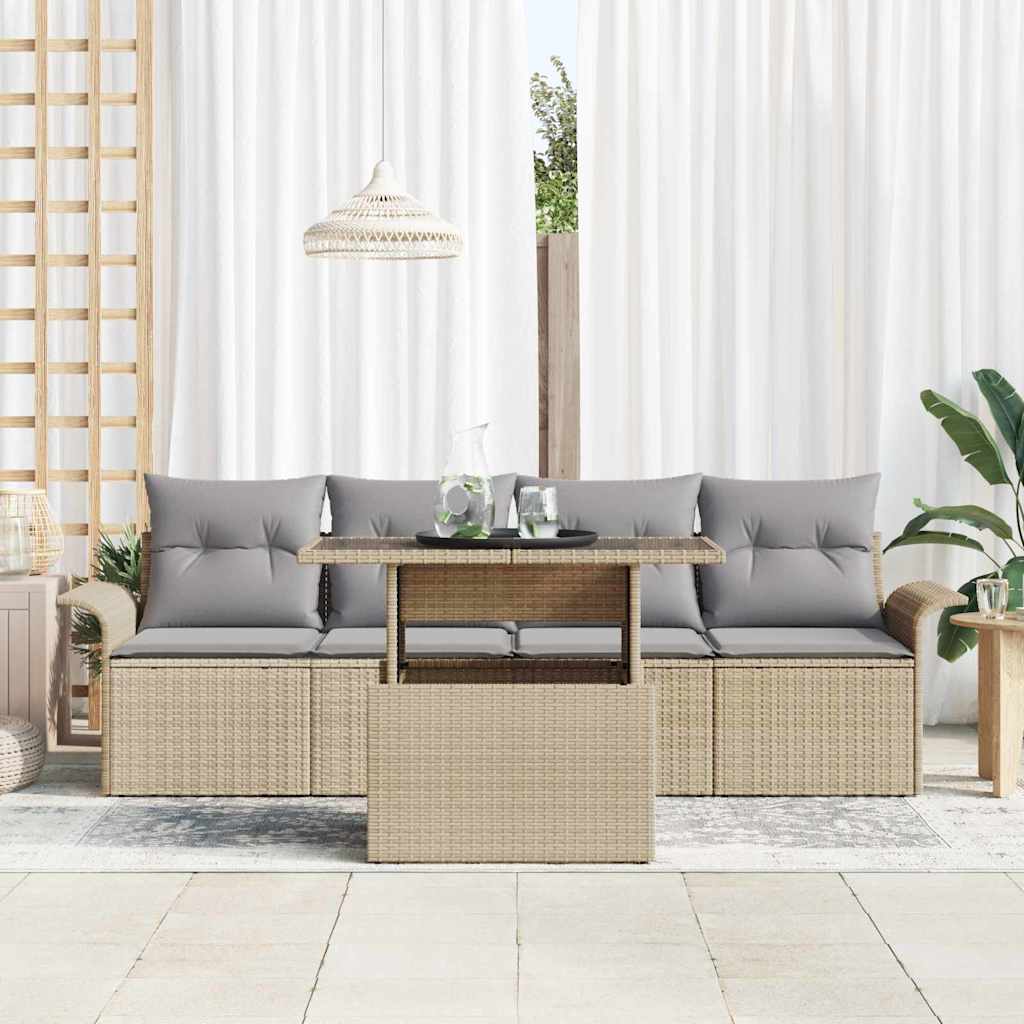 Set di divani da giardino 5 pezzi con cuscini beige in polirattan 3348186
