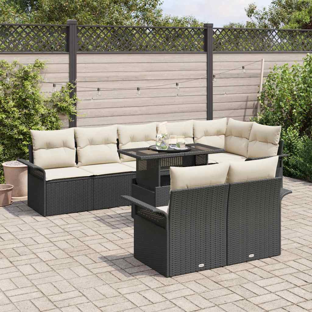 Set Divano da Giardino con cuscino 9 pcs Nero Poly Rattan 3348303