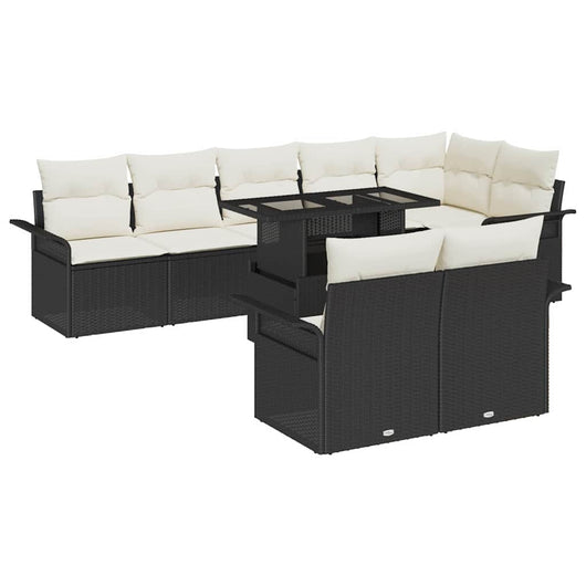 Set Divano da Giardino con cuscino 9 pcs Nero Poly Rattan 3348303