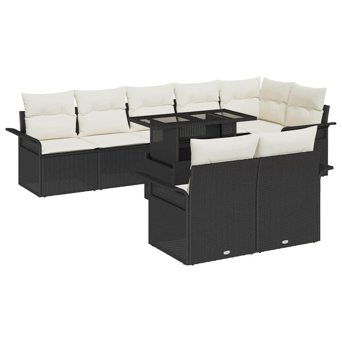 Set Divano da Giardino con cuscino 9 pcs Nero Poly Rattan 3348303