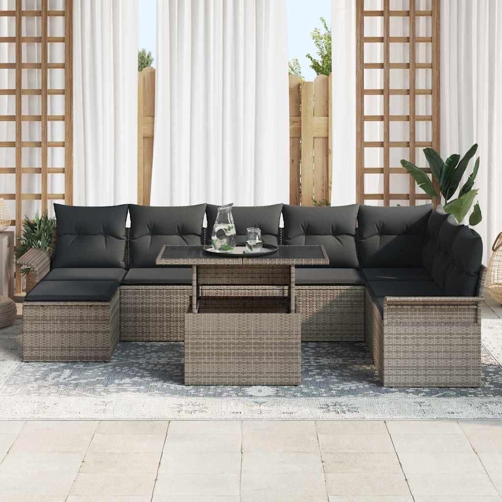 Set Divano da Giardino con cuscino 9 pcs Grigio Poly Rattan 3348335