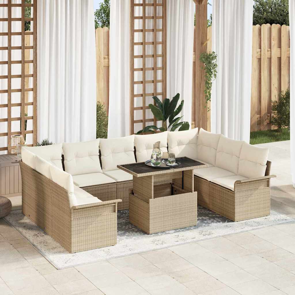 Set Divano da Giardino con cuscino 10 pcs Beige Poly Rattan 3348347