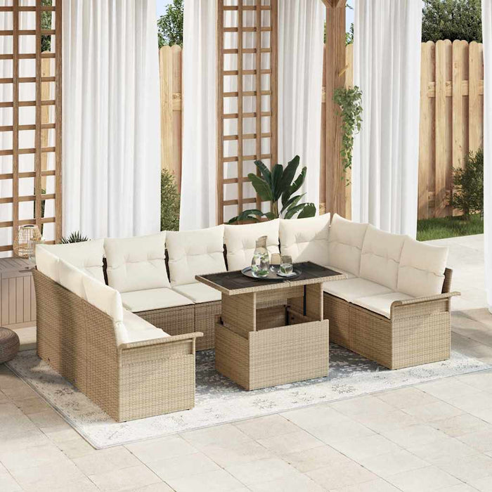 Set Divano da Giardino con cuscino 10 pcs Beige Poly Rattan 3348347