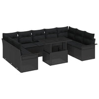Set Divano da Giardino con cuscino 10 pcs Nero Poly Rattan 3348349