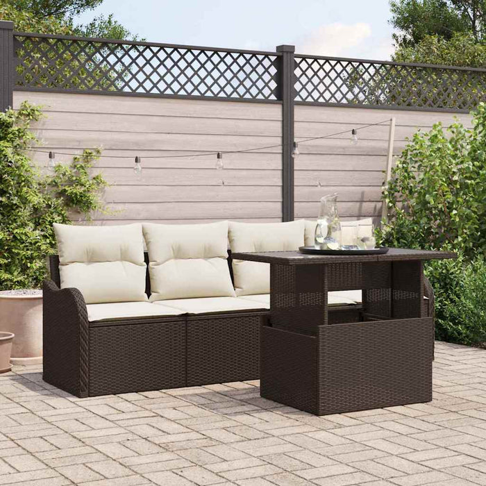 Set Divano da Giardino con cuscino 5 pcs Marrone Poly Rattan 3348364