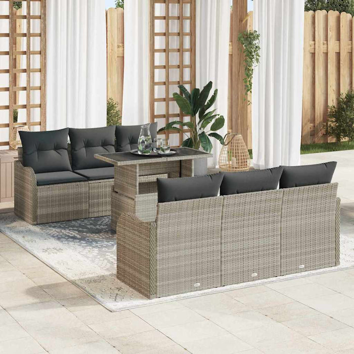 Set di divani da giardino 7 pezzi con cuscini grigio chiaro in rattan 3348388
