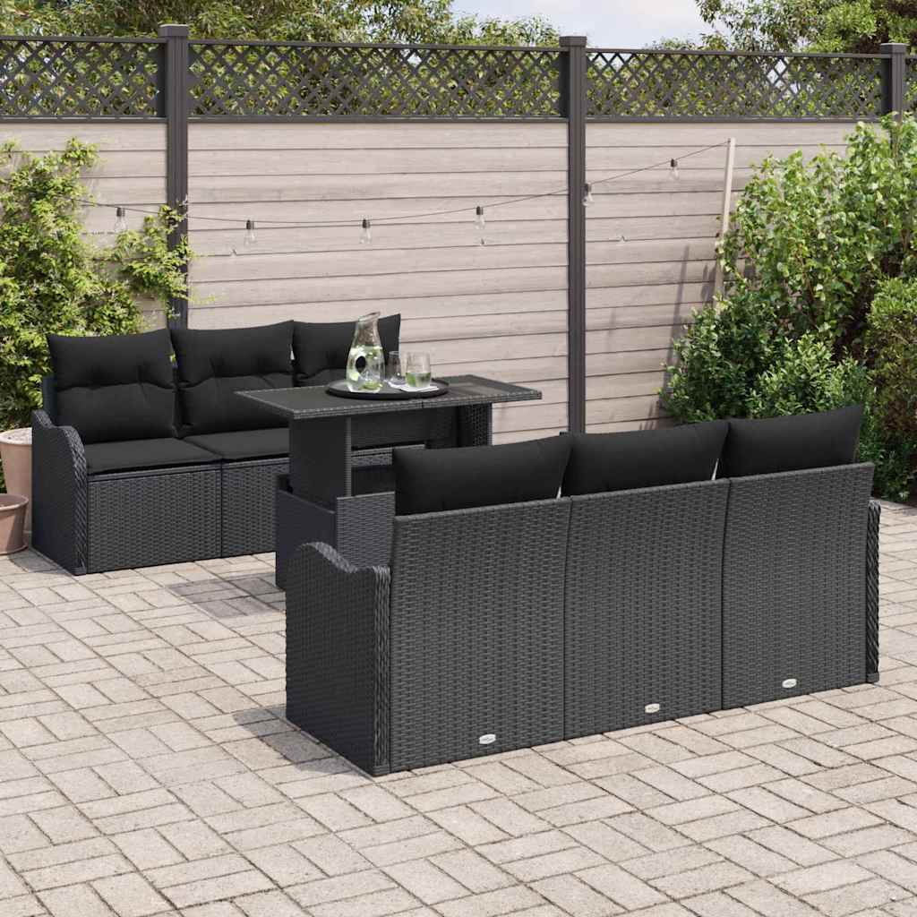Set da giardino in rattan nero con 7 pezzi e cuscini 3348389