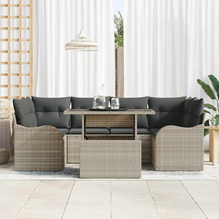 Set da Giardino  7 Pezzi con Cuscini Grigio Chiaro in Rattan e Poliestere 3348398