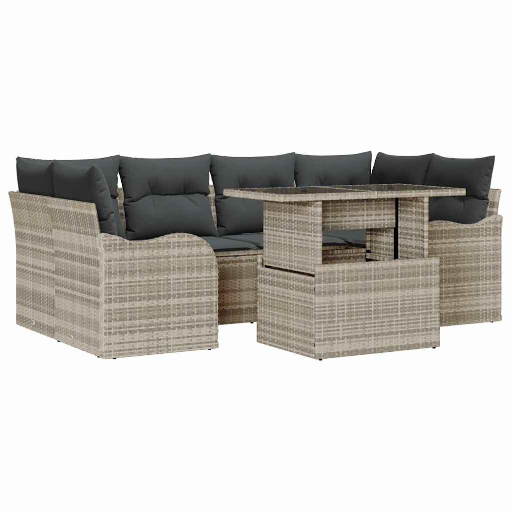 Set da Giardino  7 Pezzi con Cuscini Grigio Chiaro in Rattan e Poliestere 3348398