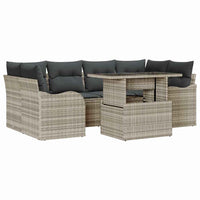 Set da Giardino  7 Pezzi con Cuscini Grigio Chiaro in Rattan e Poliestere 3348398