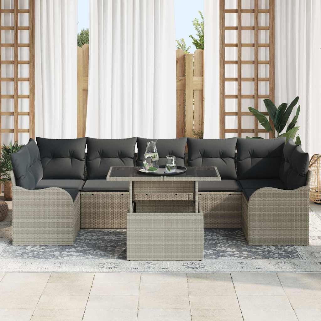 Set divano da giardino da 8 pezzi con cuscini grigio chiaro in polyrattan 3348418