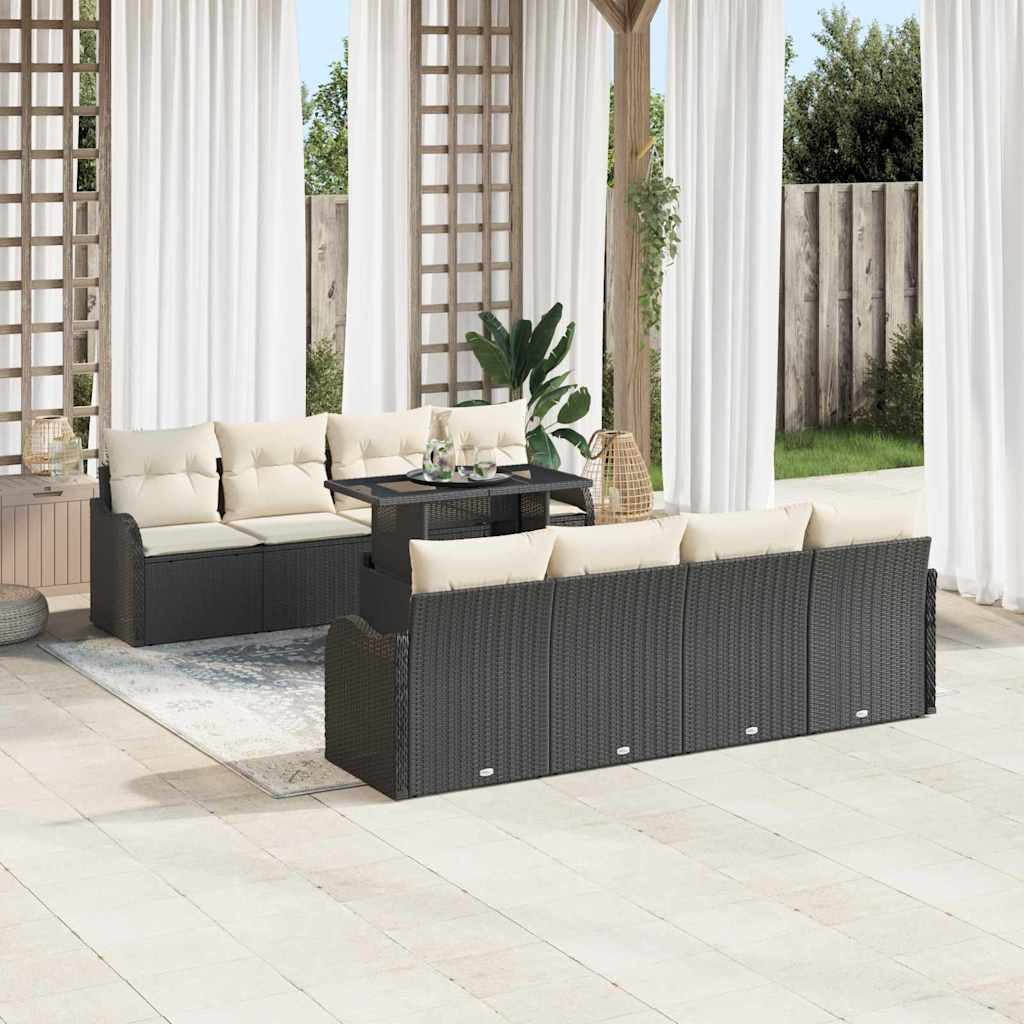 Set divani da giardino 9 pezzi  con cuscini in polirattan nero 3348423