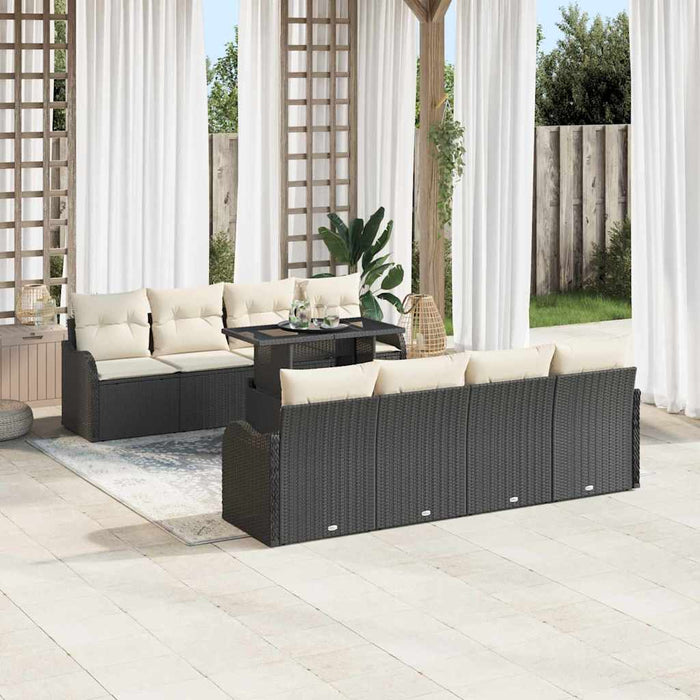 Set divani da giardino 9 pezzi  con cuscini in polirattan nero 3348423