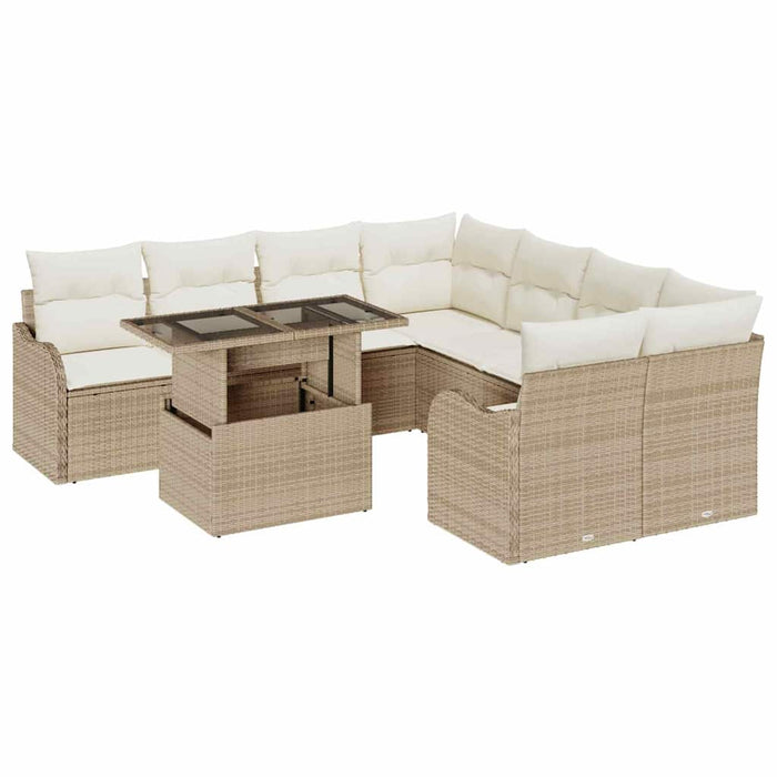 Set da Giardino 9 Pezzi con Cuscini Beige in Rattan 3348437