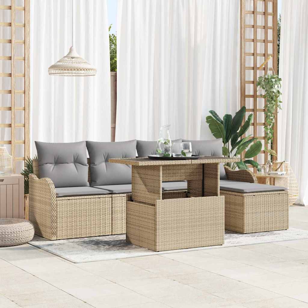 Set di Divani da Giardino  in 6 Pezzi con Cuscini Beige in Rattan Sintetico 3348446
