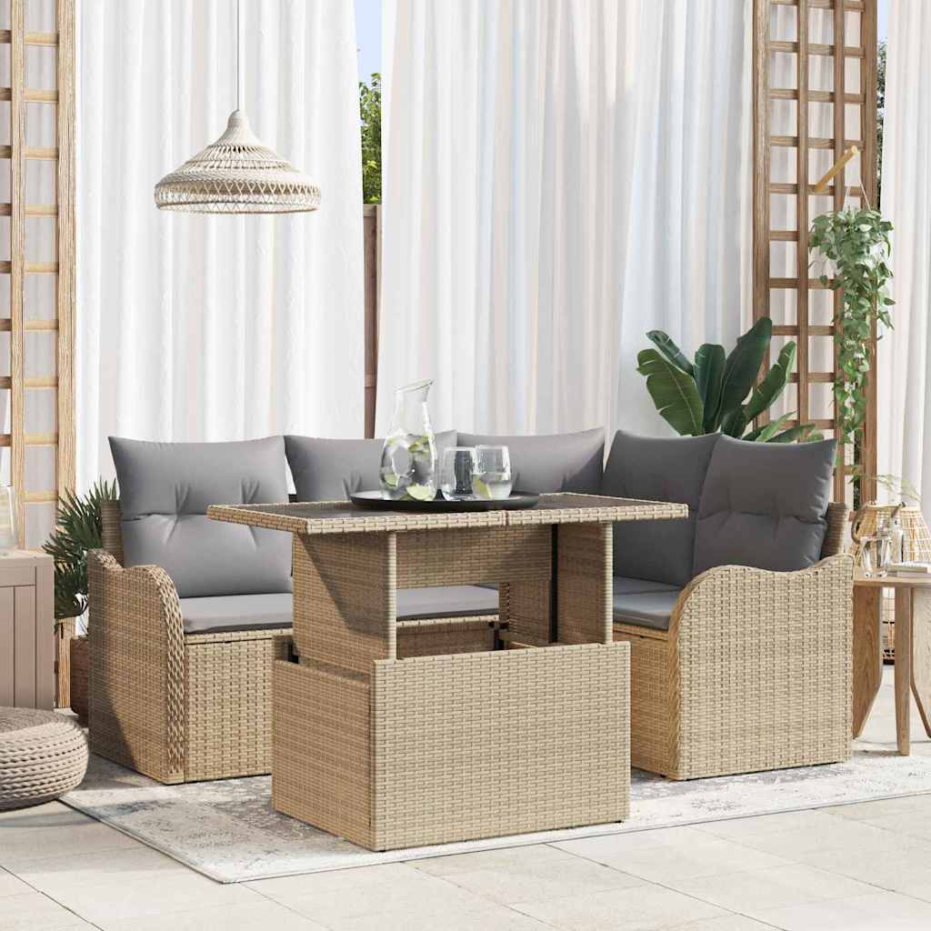 Set Divano da Giardino con cuscino 5 pcs Beige Poly Rattan 3348456
