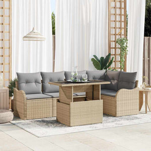Set da Giardino 6 Pezzi di  con Cuscini Beige in Rattan 3348466