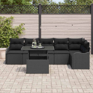 Set Giardino in Rattan Nero da 7 Pezzi con Cuscini 3348479