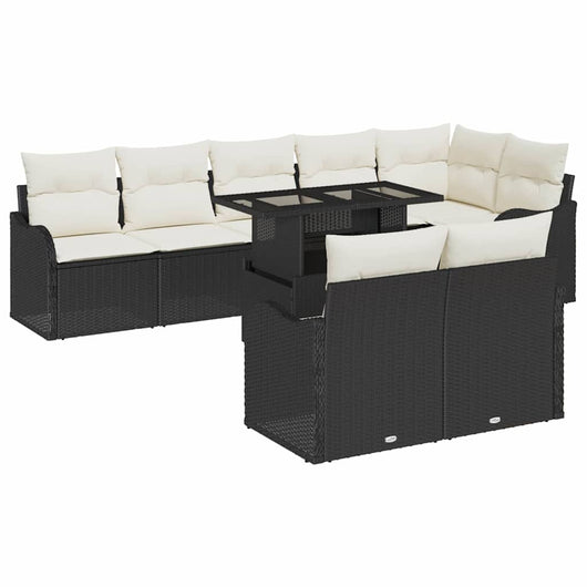 Set di divani da giardino  9 pezzi con cuscini, rattan nero 3348483