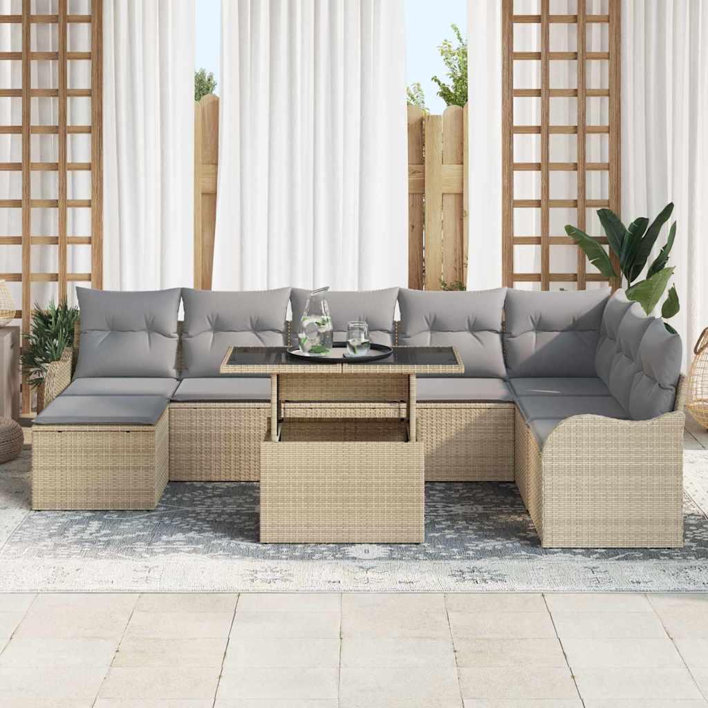 Set da Giardino 9 Pezzi con Cuscini Beige in Rattan Sintetico 3348516