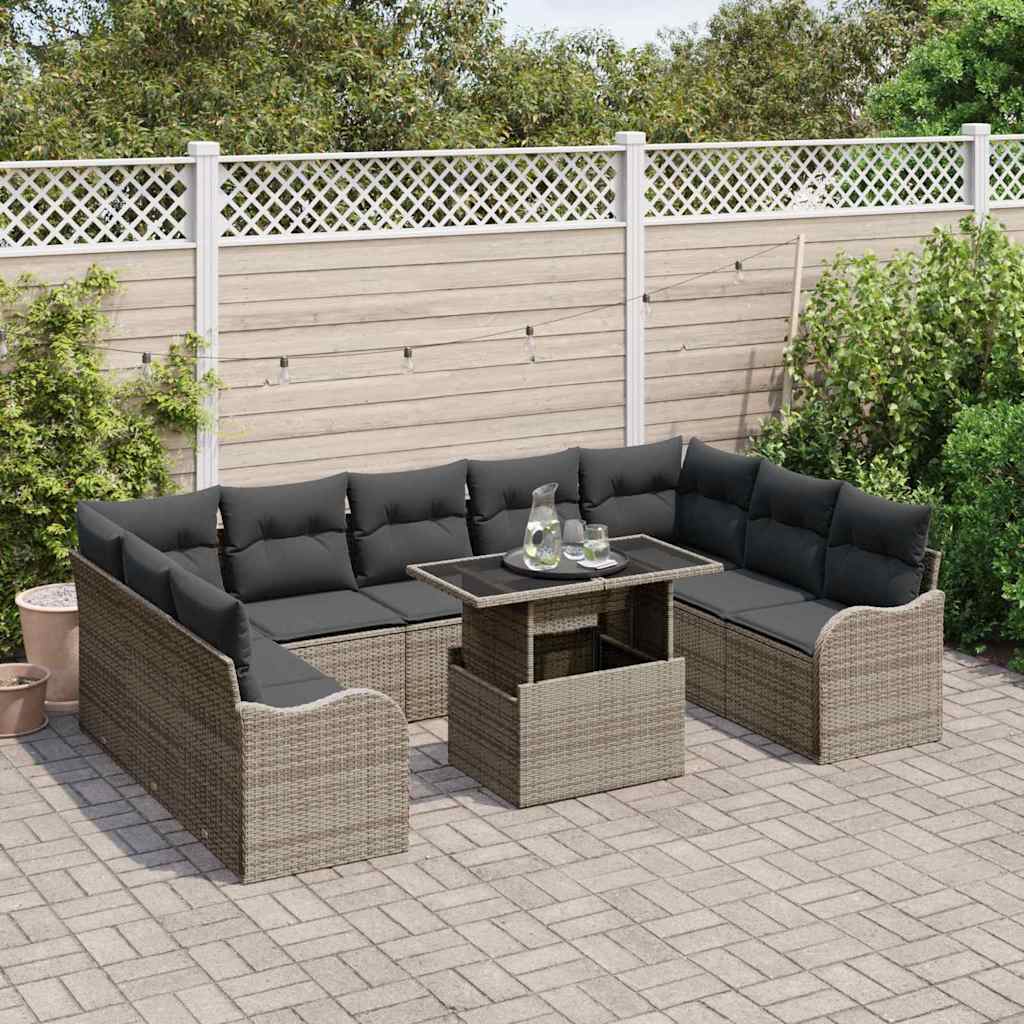 Set di divani da giardino da 10 pezzi con cuscini in rattan polietilene grigio 3348525