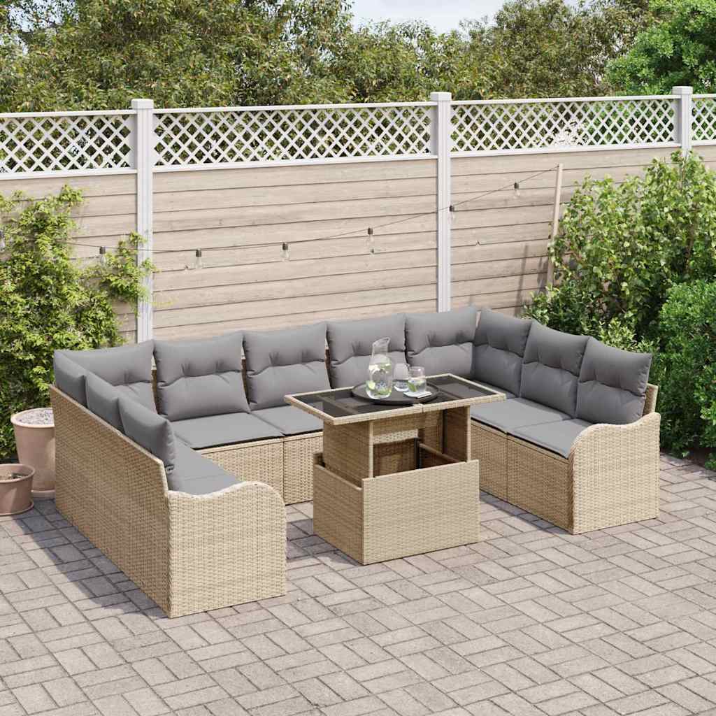 Set da giardino di 10 pezzi con cuscini in polirattan beige 3348526
