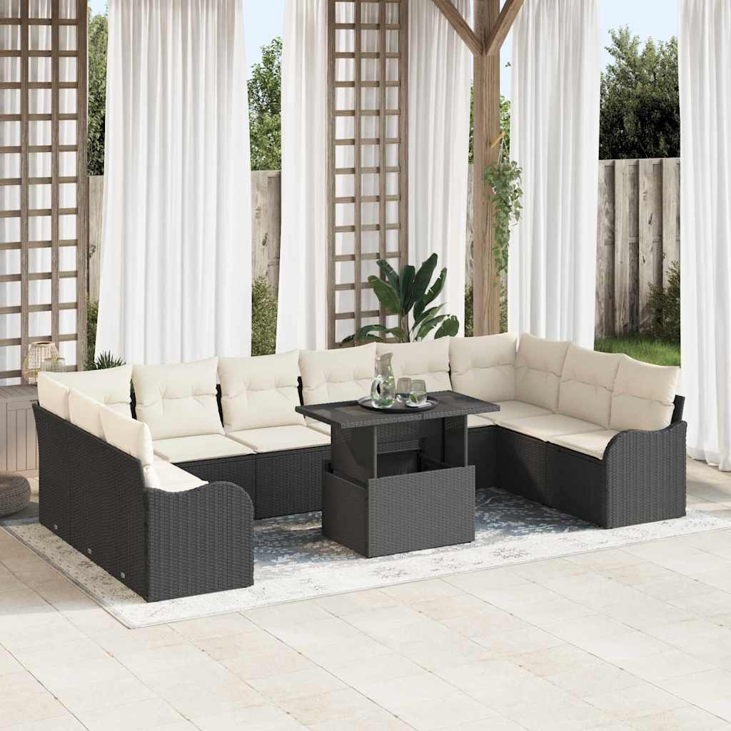 Set di Divani da Giardino 11 Pezzi con Cuscini Neri in Polyrattan 3348533