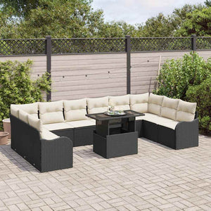 Set di Divani da Giardino 11 Pezzi con Cuscini Neri in Polyrattan 3348533