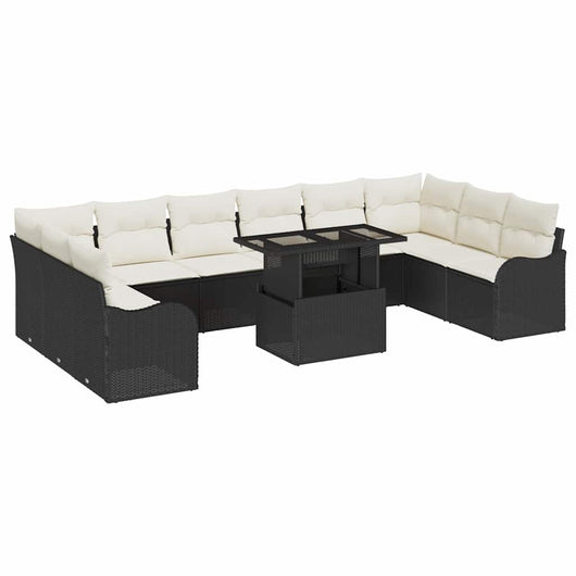 Set di Divani da Giardino 11 Pezzi con Cuscini Neri in Polyrattan 3348533