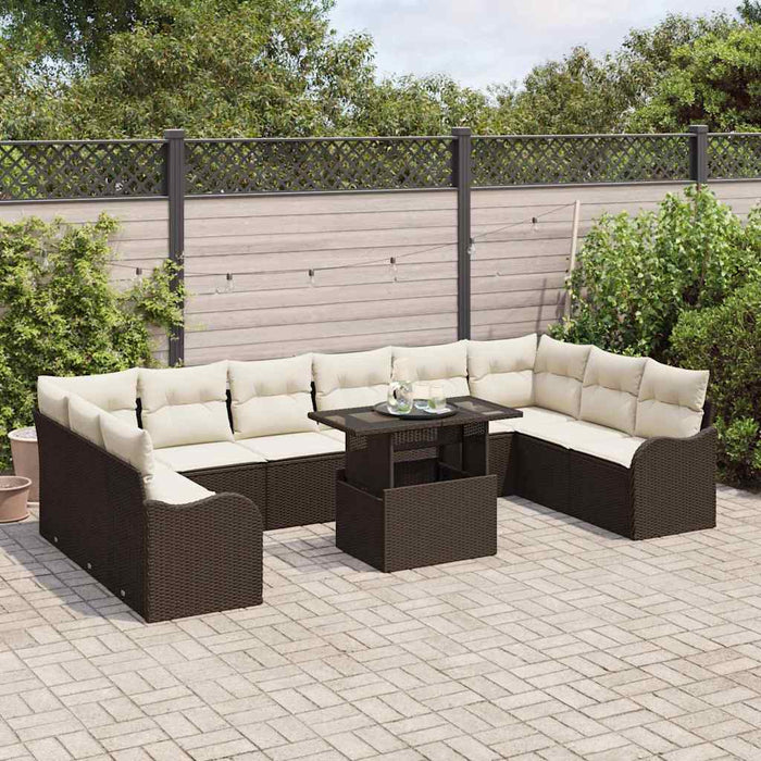 Set Divano da Giardino  da 11 Pezzi con Cuscini Marroni in Polyrattan 3348534