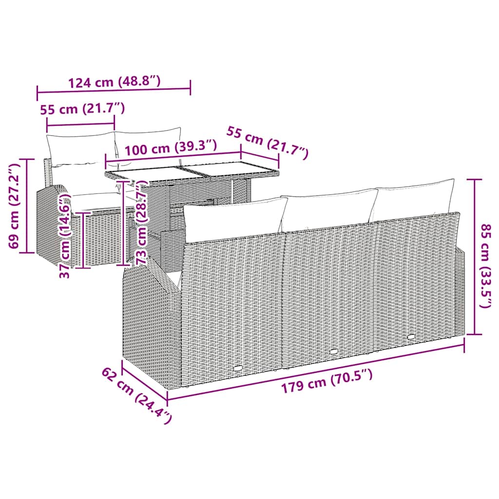 Set Divano da Giardino con cuscino 6 pcs Nero Poly Rattan 3348553