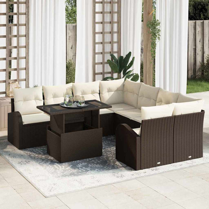 Set Divano da Giardino con cuscino 9 pcs Marrone Poly Rattan 3348614