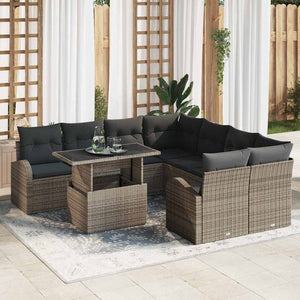 vidaXL Set Divano da Giardino con cuscino 9 pcs Grigio Poly Rattan