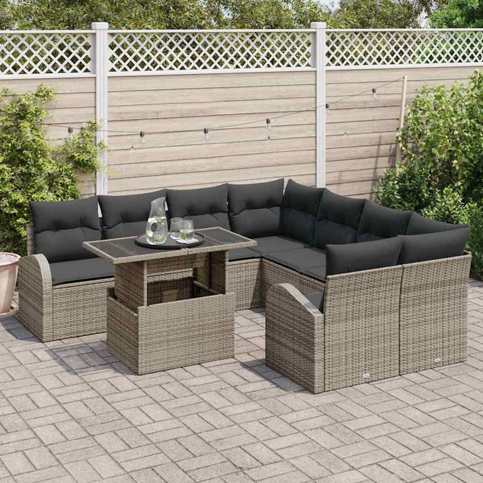 vidaXL Set Divano da Giardino con cuscino 9 pcs Grigio Poly Rattan