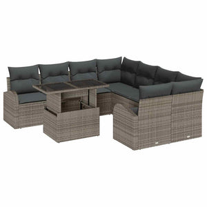 vidaXL Set Divano da Giardino con cuscino 9 pcs Grigio Poly Rattan